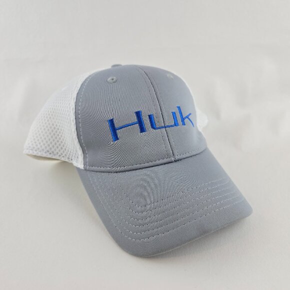 Huk Hat Men Gray White Trucker Medium Large Flex Fit Performance Outdoor Fishing - Picture 1 of 8